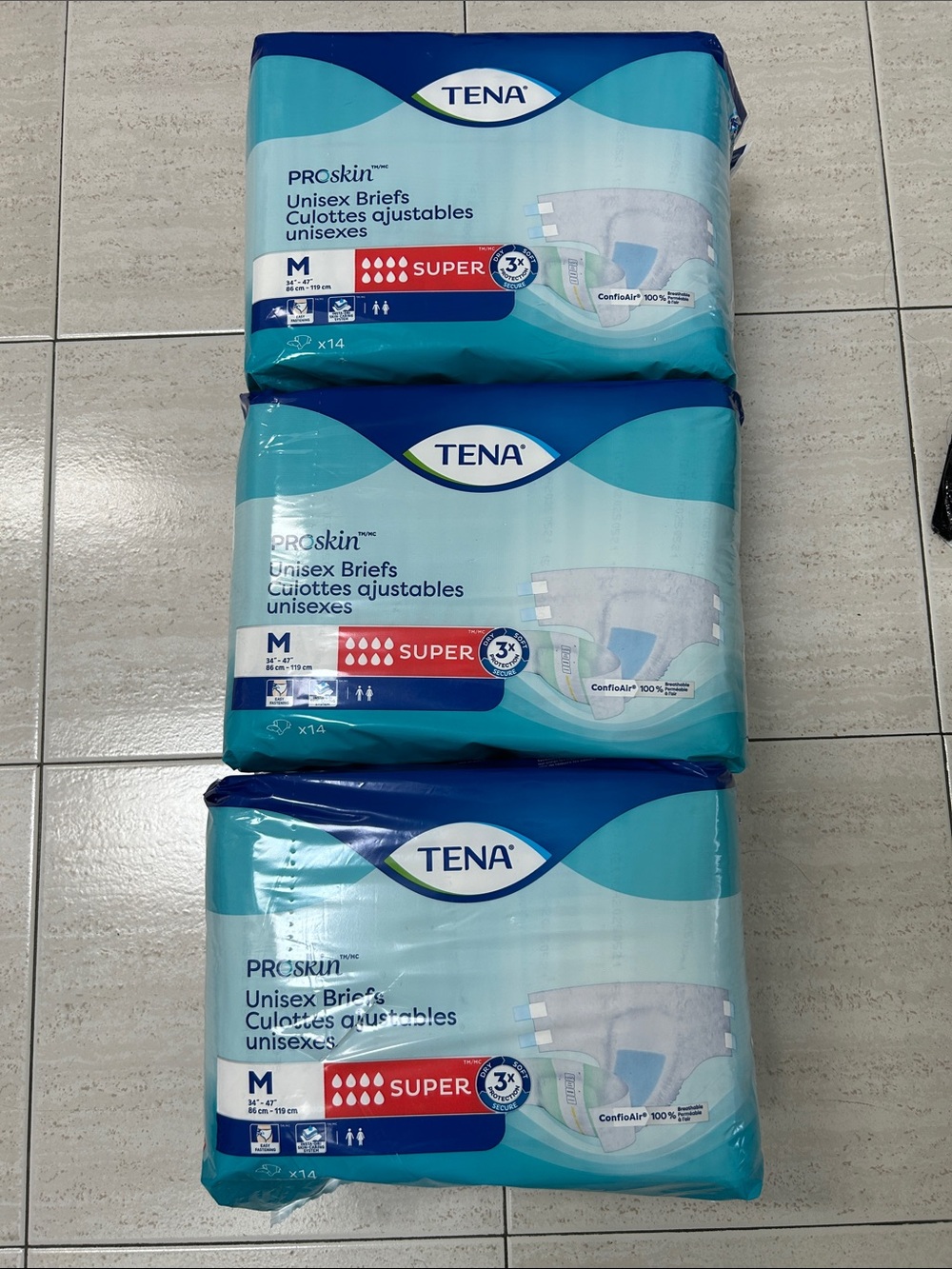 NEW 🆕 Lot of Three Tena ProSkin Unisex Briefs – Medium 3x14 count